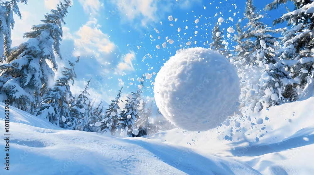 A snowball has grown large due to the force with which it rolls, tumbling down a forested mountain during the snowy season, lifting small amounts of snow along its path, illustrating the preferred method for how to pay off debt on a budget.